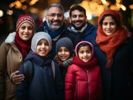 il interrazziale famiglia gode festeggiare Natale vigilia insieme ai generativo foto