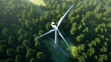 generativo ai, vento turbine nel un' campo, verde azienda agricola paesaggio. l'ambiente eco-friendly energia generazione. rinnovabile energia fonte. foto