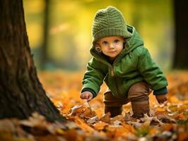 adorabile bambino esplorando il natura ai generativo foto