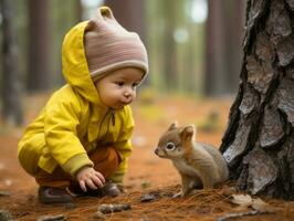 adorabile bambino esplorando il natura ai generativo foto