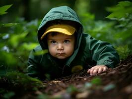 adorabile bambino esplorando il natura ai generativo foto