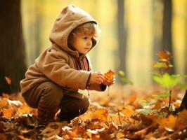 adorabile bambino esplorando il natura ai generativo foto