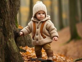 adorabile bambino esplorando il natura ai generativo foto