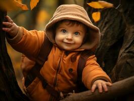 adorabile bambino esplorando il natura ai generativo foto