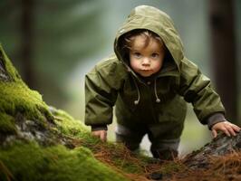 adorabile bambino esplorando il natura ai generativo foto