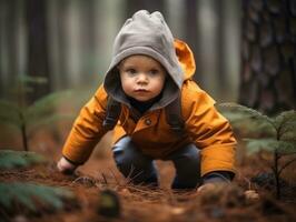 adorabile bambino esplorando il natura ai generativo foto