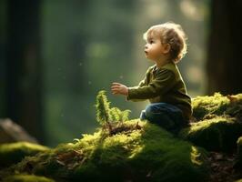 adorabile bambino esplorando il natura ai generativo foto