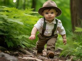 adorabile bambino esplorando il natura ai generativo foto