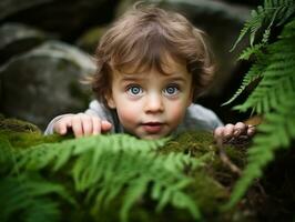 adorabile bambino esplorando il natura ai generativo foto