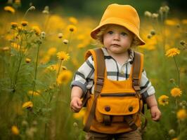 adorabile bambino esplorando il natura ai generativo foto