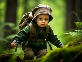 adorabile bambino esplorando il natura ai generativo foto