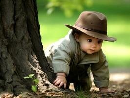 adorabile bambino esplorando il natura ai generativo foto