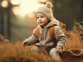 adorabile bambino esplorando il natura ai generativo foto