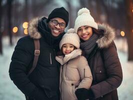 il africano americano famiglia gode festeggiare Natale vigilia insieme ai generativo foto