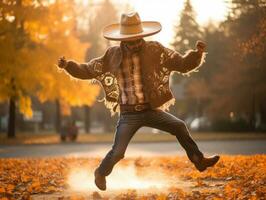 foto di emotivo dinamico posa messicano uomo nel autunno ai generativo