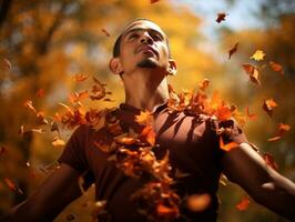 foto di emotivo dinamico posa messicano uomo nel autunno ai generativo