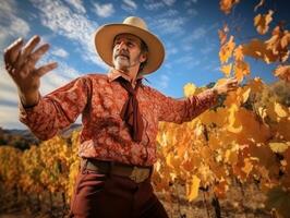 foto di emotivo dinamico posa messicano uomo nel autunno ai generativo