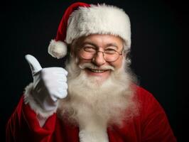 uomo vestito come Santa Claus nel giocoso posa su solido sfondo ai generativo foto