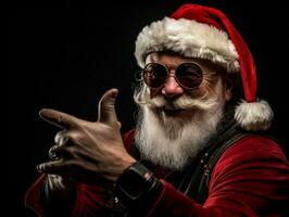 uomo vestito come Santa Claus nel giocoso posa su solido sfondo ai generativo foto