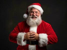 uomo vestito come Santa Claus nel giocoso posa su solido sfondo ai generativo foto