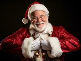 uomo vestito come Santa Claus nel giocoso posa su solido sfondo ai generativo foto