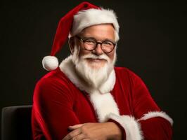 uomo vestito come Santa Claus nel giocoso posa su solido sfondo ai generativo foto