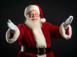 uomo vestito come Santa Claus nel giocoso posa su solido sfondo ai generativo foto