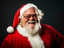 uomo vestito come Santa Claus nel giocoso posa su solido sfondo ai generativo foto