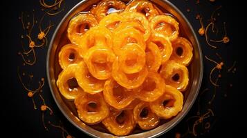 generativo ai, jalebi, imarti, imarati, paneer jalebi o Zulbia, indiano dolce cibo. foto