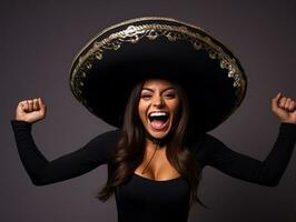 40 anno vecchio messicano donna nel giocoso posa su solido sfondo ai generativo foto