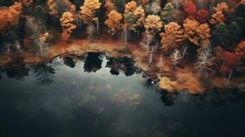 generativo ai, autunno colorato foresta bellissimo paesaggio nel fricchettone Vintage ▾ retrò stile, smorzato neutro colori. foto