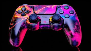 colorato video gioco controllore su nero sfondo. foto