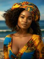 africano nero donna ritratto, carino ragazza azione foto sfondo, generativo ai
