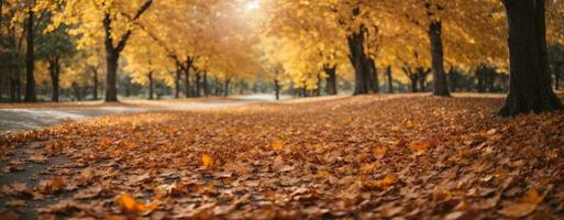 bellissimo autunno paesaggio insieme a. colorato fogliame nel il parco. caduta le foglie naturale sfondo. ai generato foto