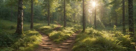 pista nel il foresta. ai generato foto