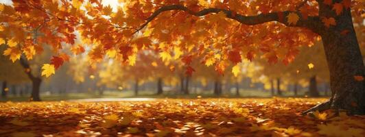 autunno colorato luminosa le foglie oscillante nel un' albero nel autunnale parco. autunno colorato sfondo, autunno sfondo. ai generato foto