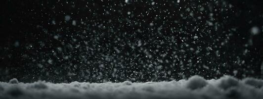 caduta neve giù su il nero sfondo.. ai generato foto