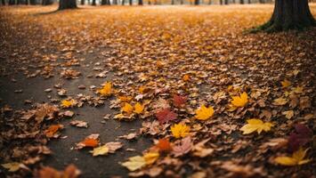 bellissimo autunno paesaggio insieme a. colorato fogliame nel il parco. caduta le foglie naturale sfondo. ai generato foto