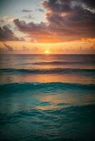 colorato tramonto al di sopra di oceano su Maldive. ai generato foto