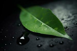 verde foglia con acqua gocciolina. ecologico concetto. ai generato illustrazione. foto