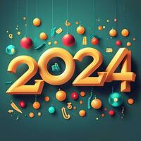 contento nuovo anno 2024 3d testo effetti Immagine Generatore ai foto