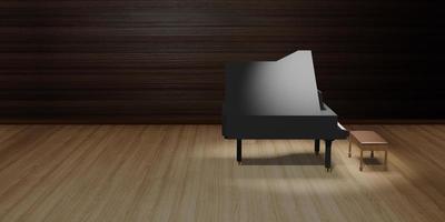 pianoforte sul palco pavimento in legno e illuminazione 3d illustrazione foto