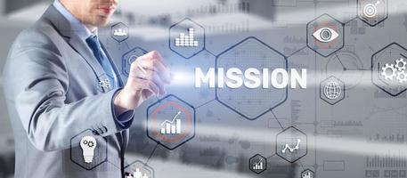 concetto di missione. concetto di grafico di successo finanziario sullo schermo virtuale. sfondo aziendale.