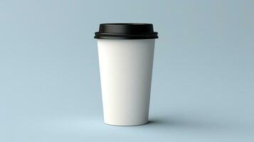 ai generativo un' bianca caffè tazza con un' nero coperchio foto