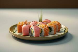 salmone Sushi a Sushi bar ai generato foto