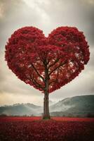 rosso cuore sagomato albero. ai generato foto