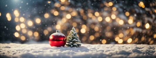 Natale inverno sfondo con neve e sfocato bokeh.allegro Natale e contento nuovo anno saluto carta con copia-spazio. ai generato foto