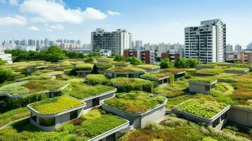 edificio urbano verde tetti ai generato foto