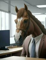 cavallo testa su superiore di umano corpo nel ufficio illustrazione foto