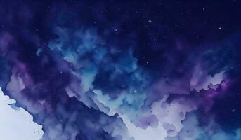 blu e viola stellato cielo acquerello, nebulosa, acquerello la pittura, astratto sfondi. ai generativo foto